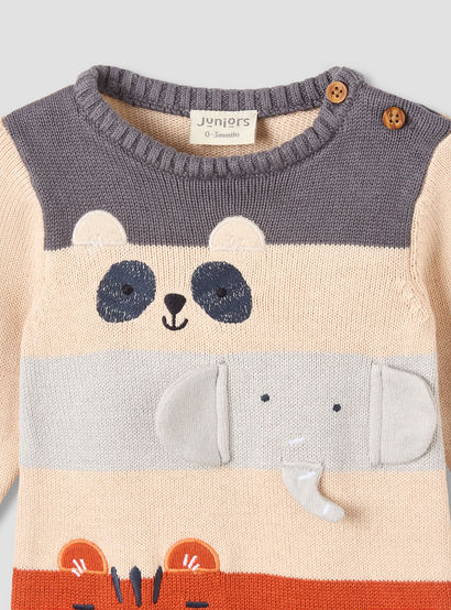 Juniors Cotton Round Neck Long Sleeves Sleepsuit with Animal Applique-baby-boys-clothing-nightwear-sleepsuits-image-3