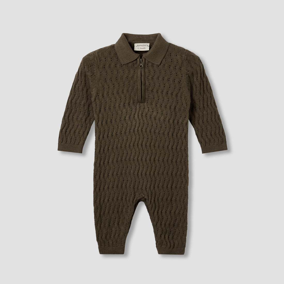 Juniors Collared Sleepsuit with Zip Closure - Cotton - Long Sleeves - Brown / 9-12 mths