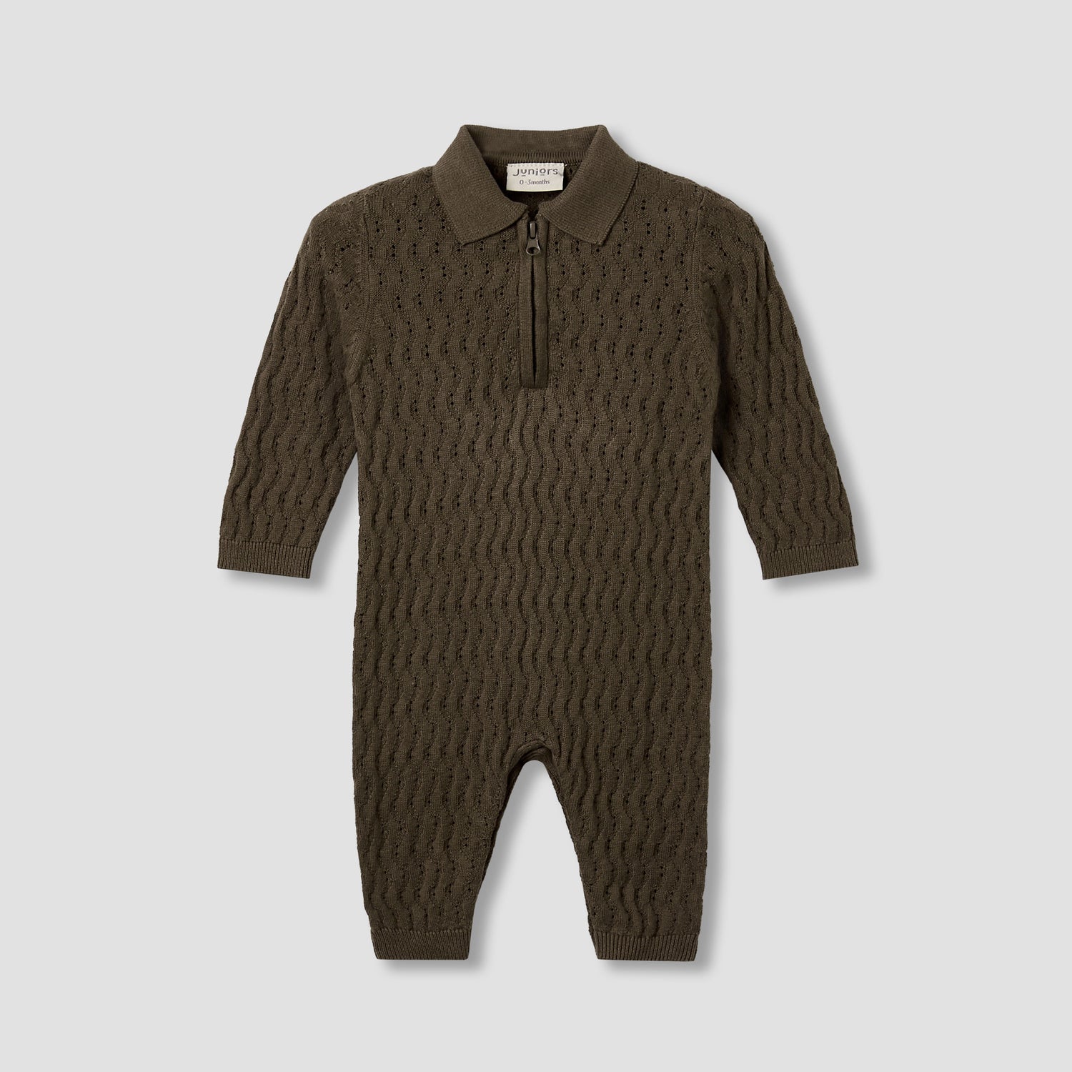 Juniors Collared Sleepsuit with Zip Closure - Cotton - Long Sleeves - Brown / 9-12 mths