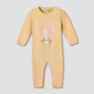 Juniors Cotton Round Neck Long Sleeves Sleepsuit with Bunny Applique-undefined-image-1