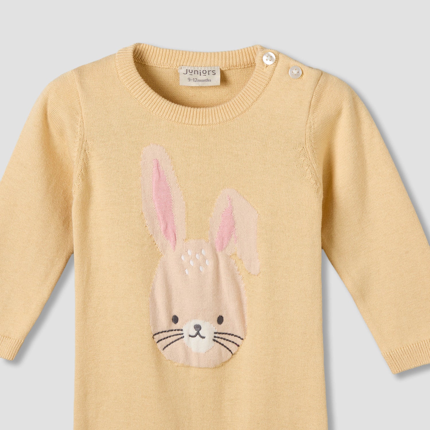Juniors Cotton Round Neck Long Sleeves Sleepsuit with Bunny Applique