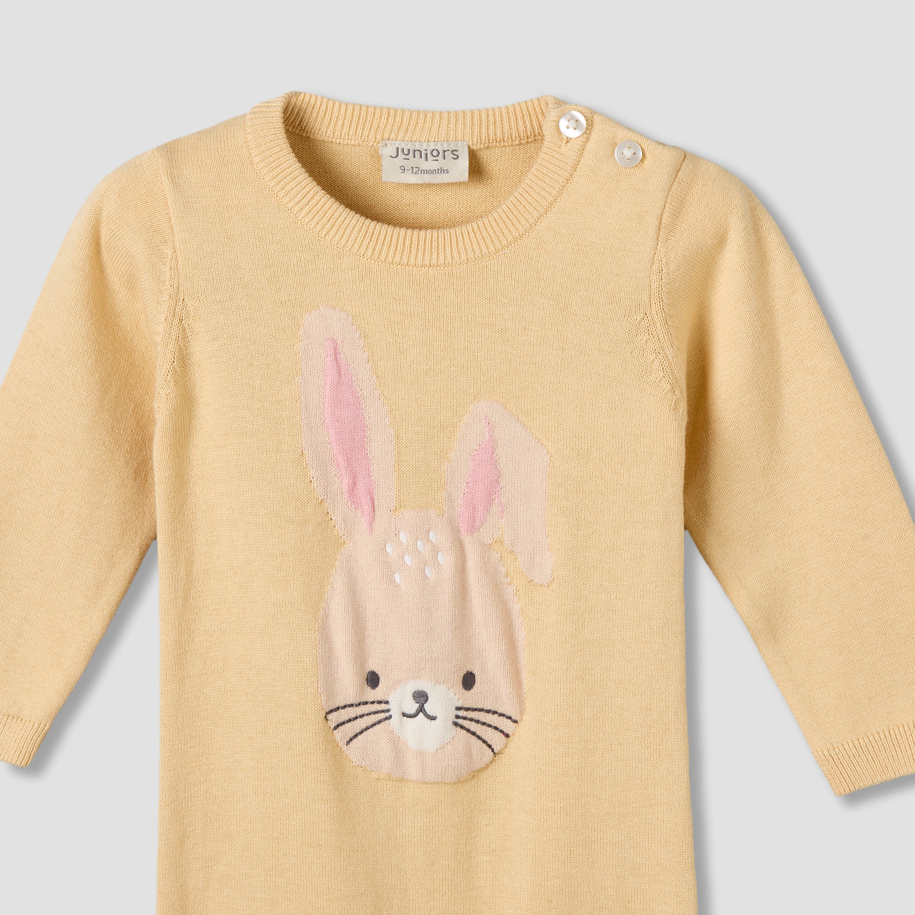 Juniors Cotton Round Neck Long Sleeves Sleepsuit with Bunny Applique