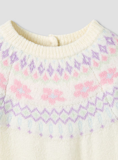 Juniors Cotton Crew Neck Long Sleeves Sleepsuit with Fair Isle Texture-baby-girls-clothing-nightwear-sleepsuits-image-3
