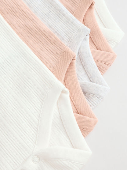 Pink 5 Pack Vest Pointelle Baby Bodysuits