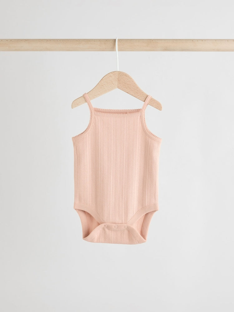 Pink 5 Pack Vest Pointelle Baby Bodysuits