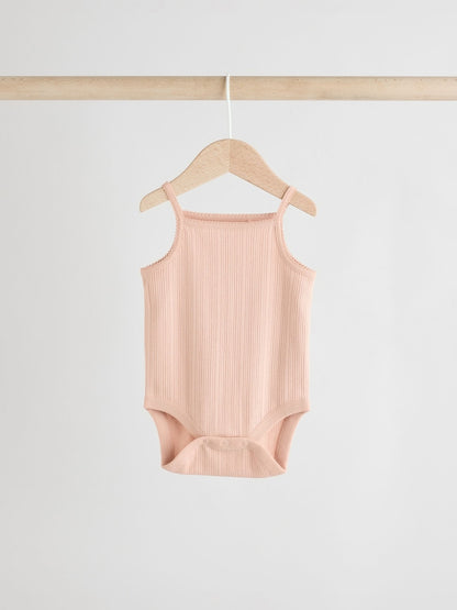 Pink 5 Pack Vest Pointelle Baby Bodysuits
