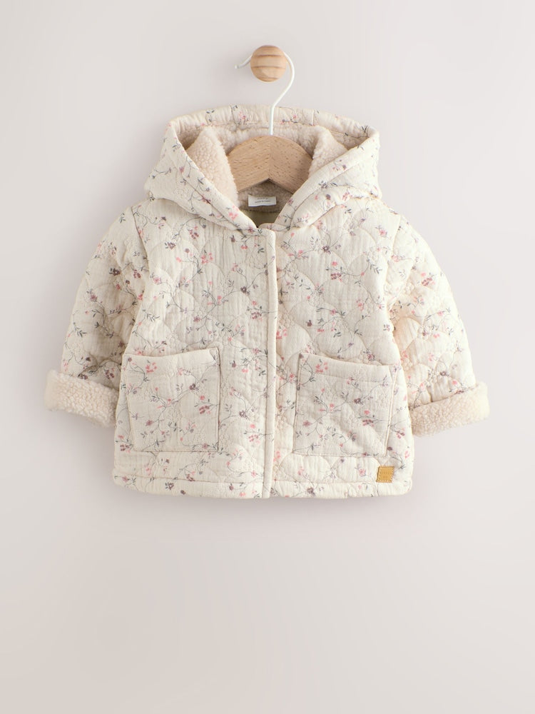 Ecru Floral Baby Crinkle Jersey Coat (0mths-2yrs) - Up to 1 Month (50-56cm)