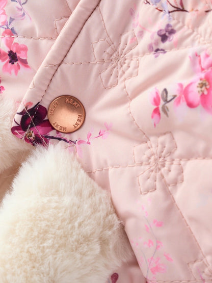 Pink Puffer Floral Baby Coat (0mths-2yrs) - Size Up to 1 Month (56cm)