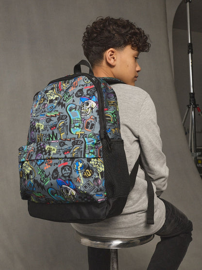 Grey Doodle Print Backpack - Size One