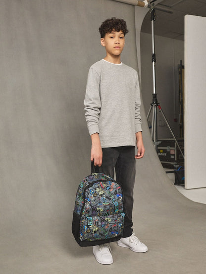 Grey Doodle Print Backpack - Size One