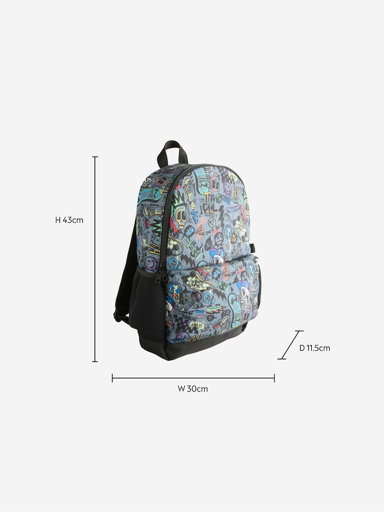 Grey Doodle Print Backpack - Size One