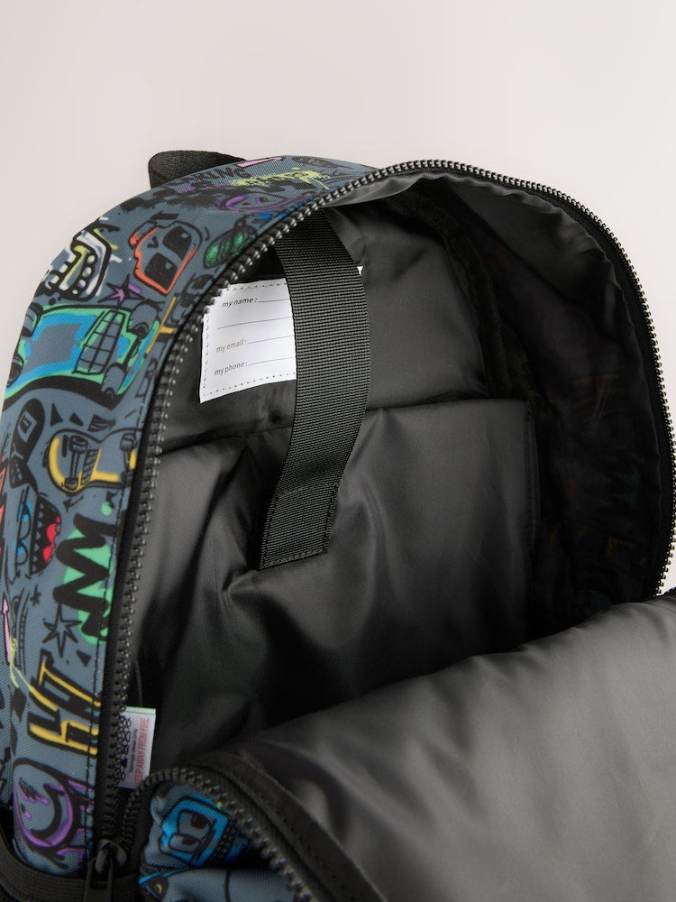 Grey Doodle Print Backpack - Size One
