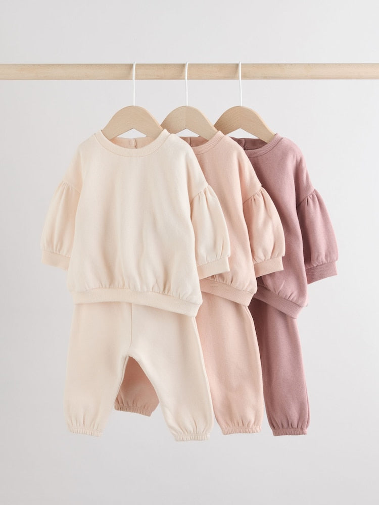Cream/Pink Baby Sweatshirt &amp; Joggers 6 Piece Set (0mths-2yrs) - Cream/Pink / 12-18 Months (80-86cm)