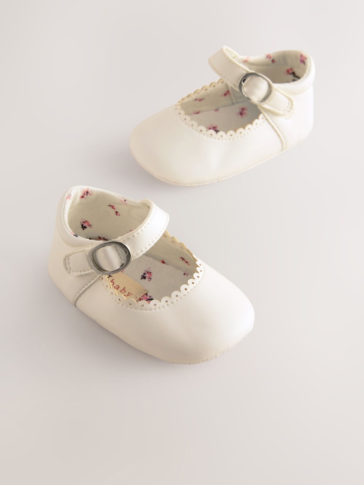 White Mary Jane Baby Shoes (0-24mths) - Size Up To 3 Months (50 - 62cm) - White