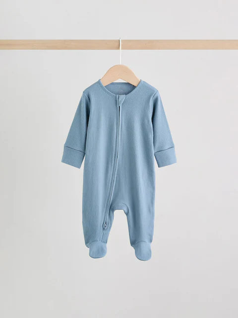Blue 3 Pack Baby Two Way Zip Sleepsuits (0-2yrs)
