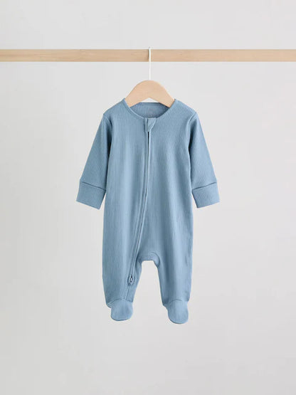 Blue 3 Pack Baby Two Way Zip Sleepsuits (0-2yrs)