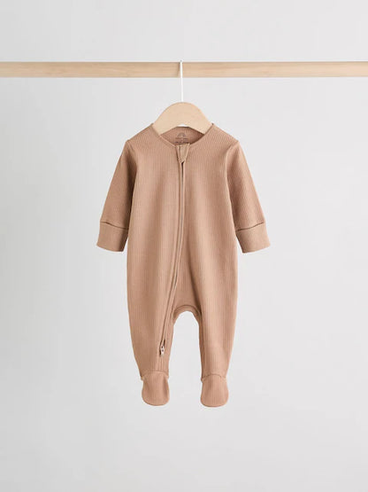 Beige Baby Two Way Zip Sleepsuits 3 Pack (0-2yrs)