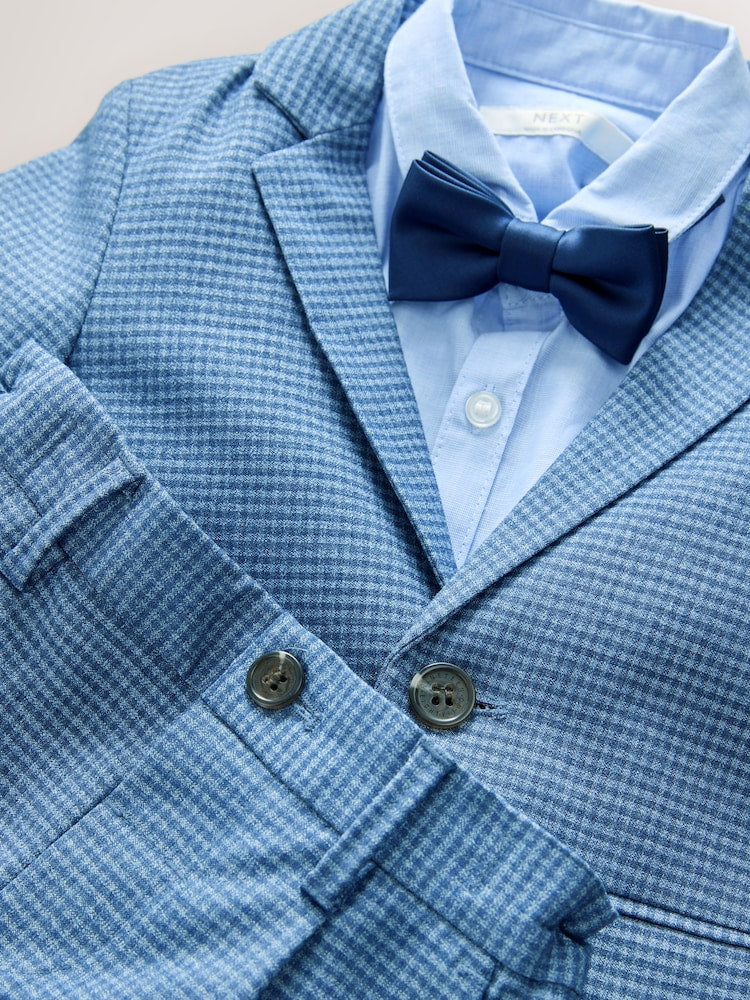Blue Check Blazer, Shirt, Trousers &amp; Bow Tie Set (3mths-9yrs) - Size 3 - 6 Months (62 - 68cm)