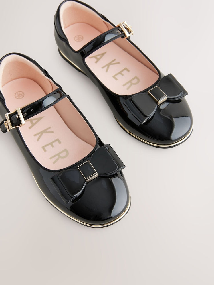 Baker by Ted Baker Girls Back to School Patent Mary Jane Black Shoes with Bow