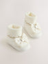 Baby Girls Scallop Edge Knitted Padders Booties with Bow - Cream / Up To 3 Months (50 - 62cm)