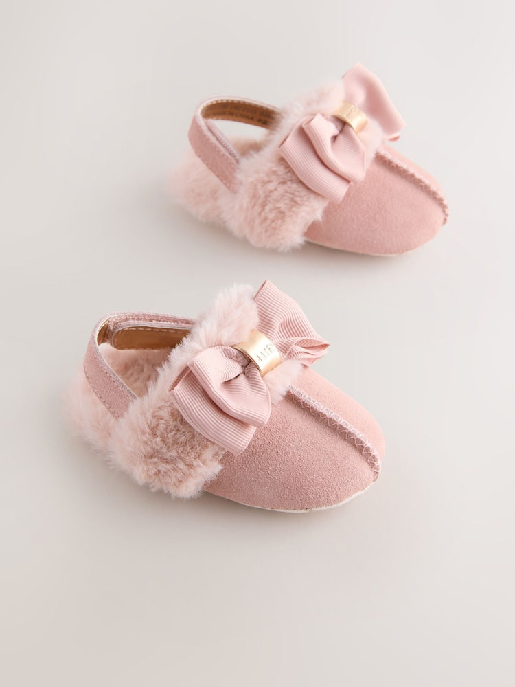 Baker by Ted Baker Baby Girls Faux Fur Trim Padders Mules - Pink / Up To 3 Months (50 - 62cm)