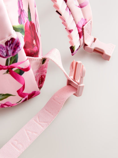 Baker by Ted Baker Girls Pink Back to School Floral Print Bow Backpack - Size One
