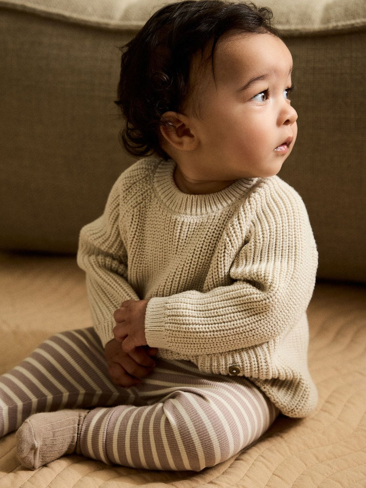 Neutral Stripe Baby Knitted Jumper and Leggings Set (0mths-2yrs) - Size Up to 3 Months (62cm)