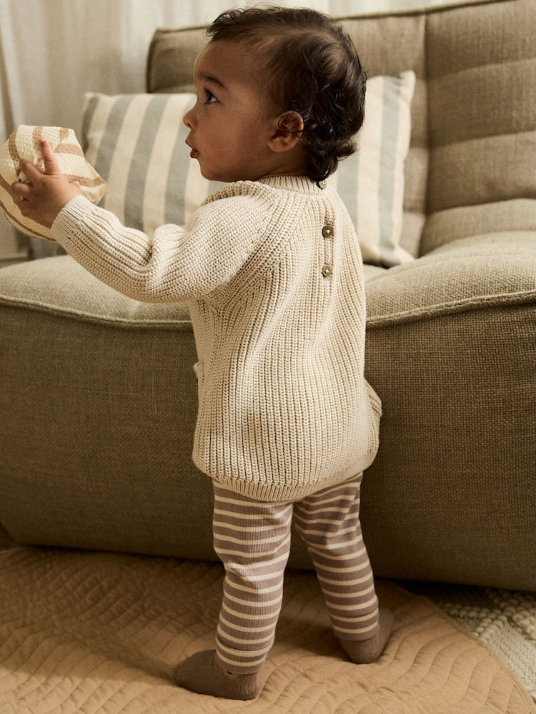 Neutral Stripe Baby Knitted Jumper and Leggings Set (0mths-2yrs) - Size Up to 3 Months (62cm)