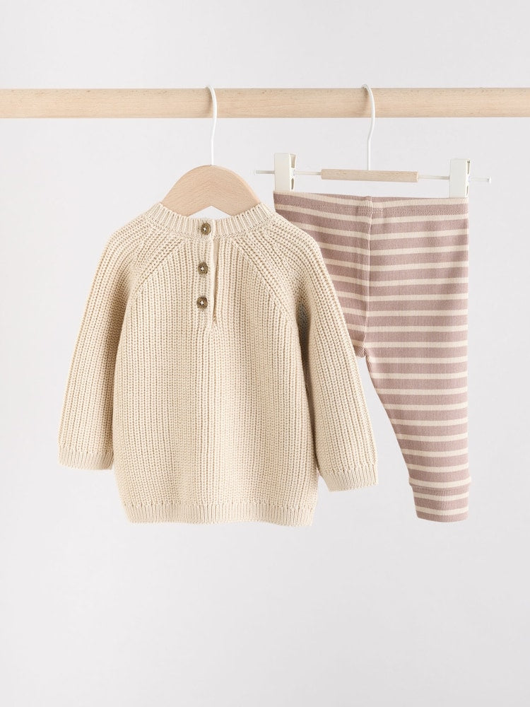 Neutral Stripe Baby Knitted Jumper and Leggings Set (0mths-2yrs) - Size Up to 3 Months (62cm)