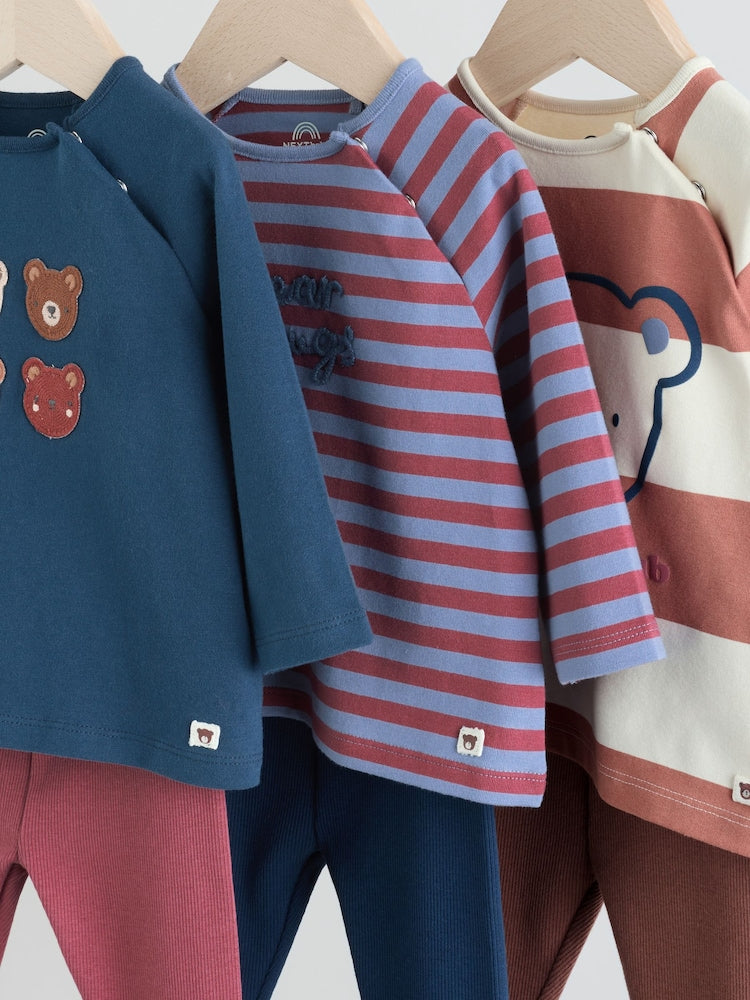 Navy/Brown Bear Tops and Leggings 6 Piece Baby Set (0mths-3yrs)