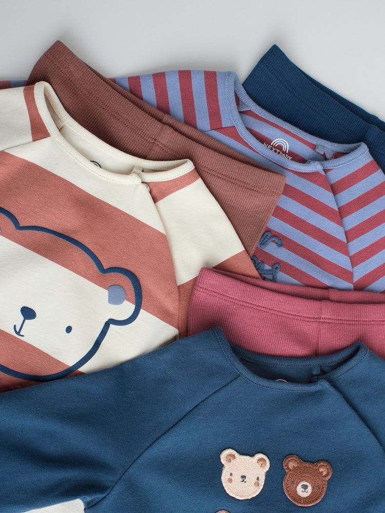 Navy/Brown Bear Tops and Leggings 6 Piece Baby Set (0mths-3yrs)