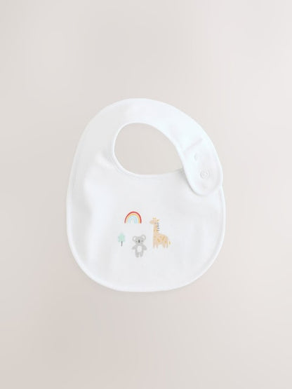 White Animal Print Baby Bibs 5 Pack - Size One