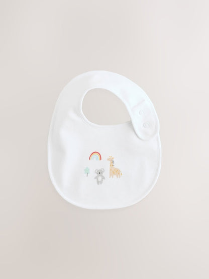 White Animal Print Baby Bibs 5 Pack - Size One