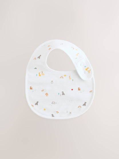 White Animal Print Baby Bibs 5 Pack - Size One