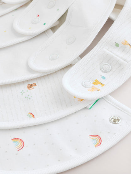 White Animal Print Baby Bibs 5 Pack - Size One