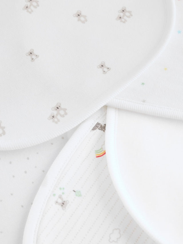 White Animal Print Baby Bibs 5 Pack - Size One