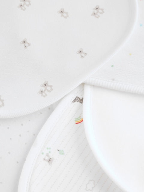 White Animal Print Baby Bibs 5 Pack - Size One