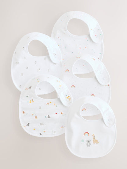 White Animal Print Baby Bibs 5 Pack - Size One - Default 1
