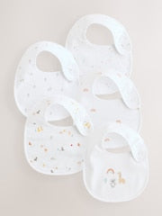 White Animal Print Baby Bibs 5 Pack - Size One