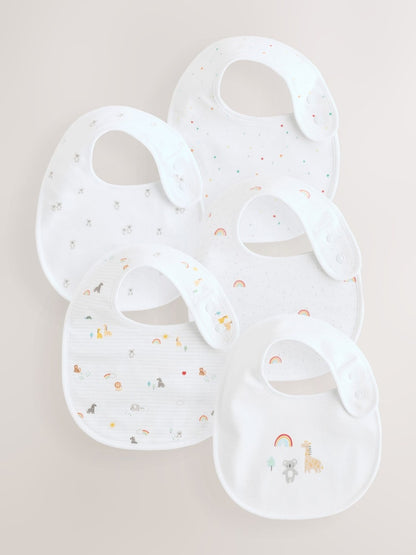 White Animal Print Baby Bibs 5 Pack - Up to 1 Month (50-56cm)