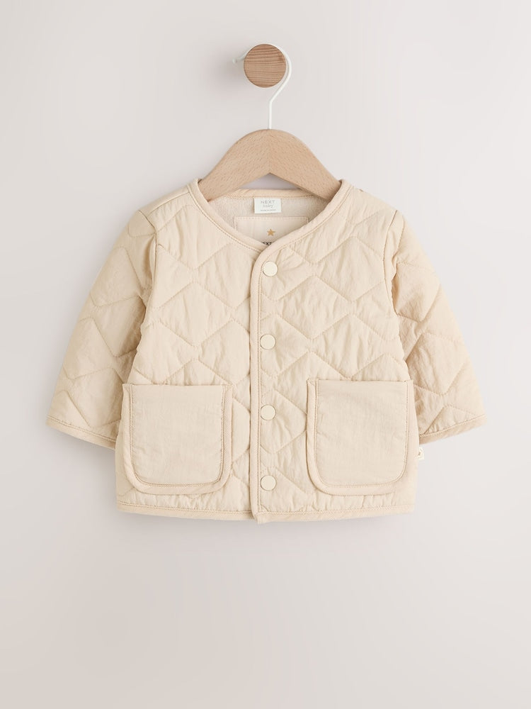 Neutral Quilted Popper Baby Jacket - Size Up to 1 Month (56cm)