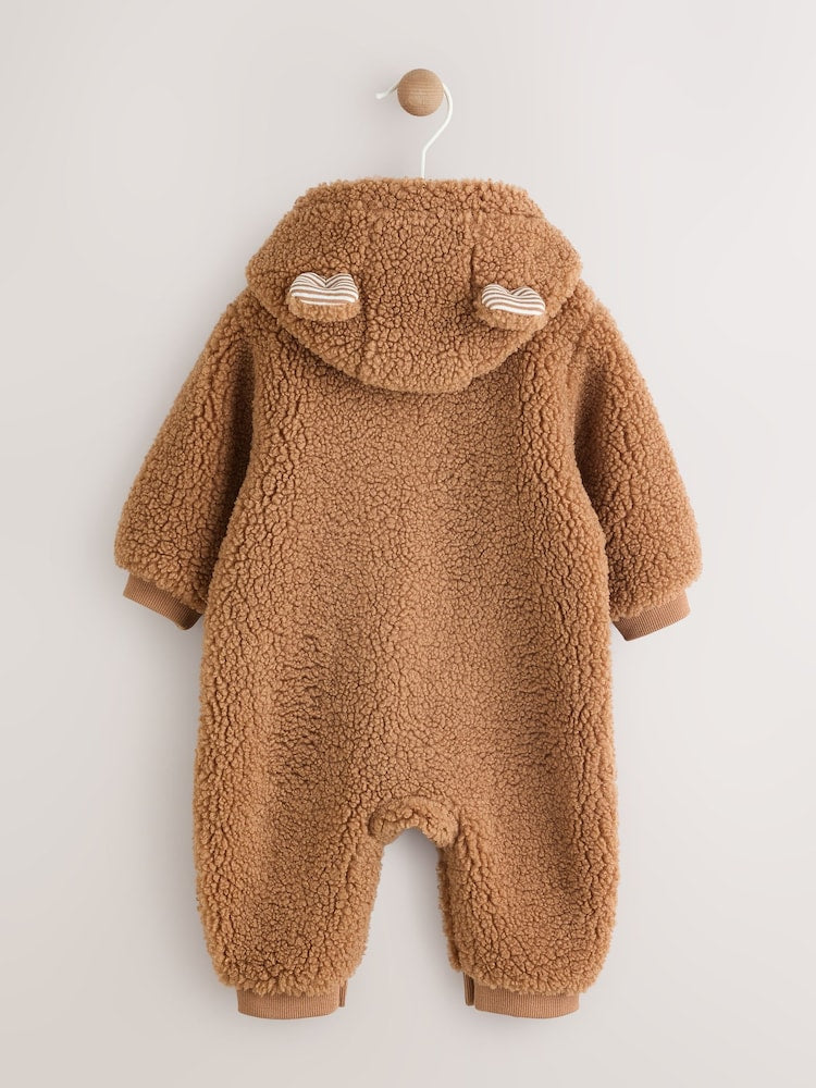 Brown Borg Hooded Baby Pramsuit - Size 50cm (First Size)