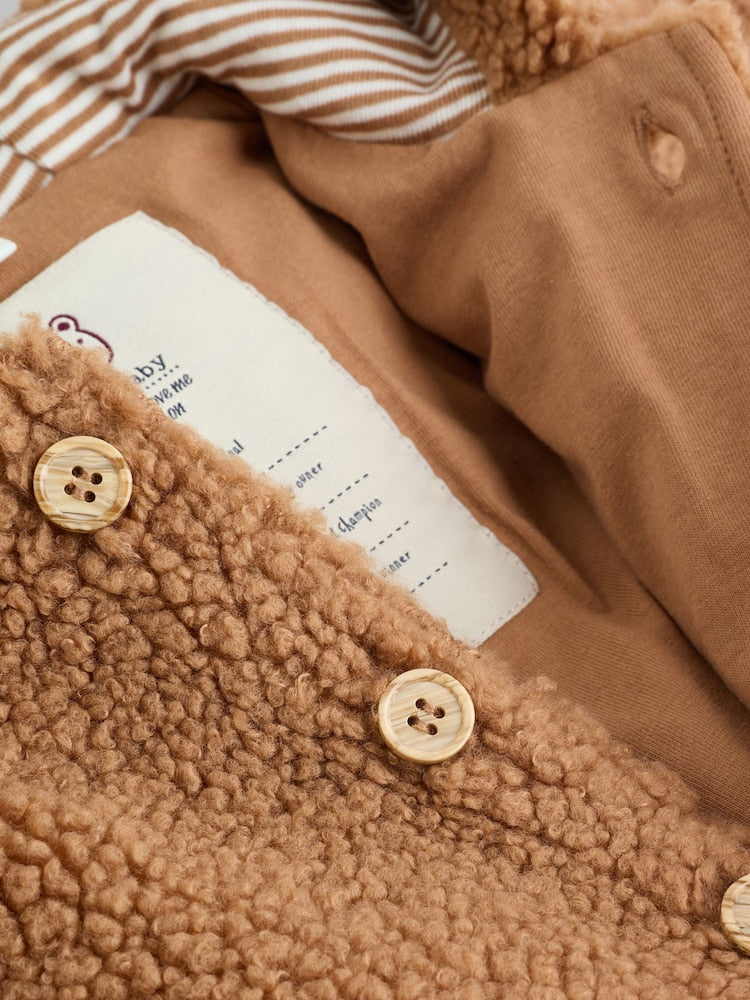 Brown Borg Hooded Baby Pramsuit - Size 50cm (First Size)