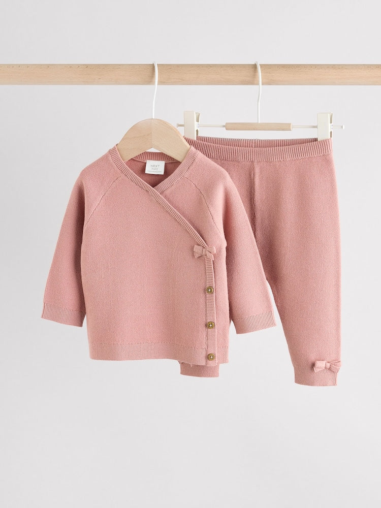 Pink Baby Knitted Wrap Jumper and Leggings 2 Piece Set (0mths-2yrs) - Pink / 12-18 Months (80-86cm)