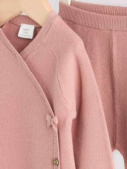 Pink Baby Knitted Wrap Jumper and Leggings 2 Piece Set (0mths-2yrs)