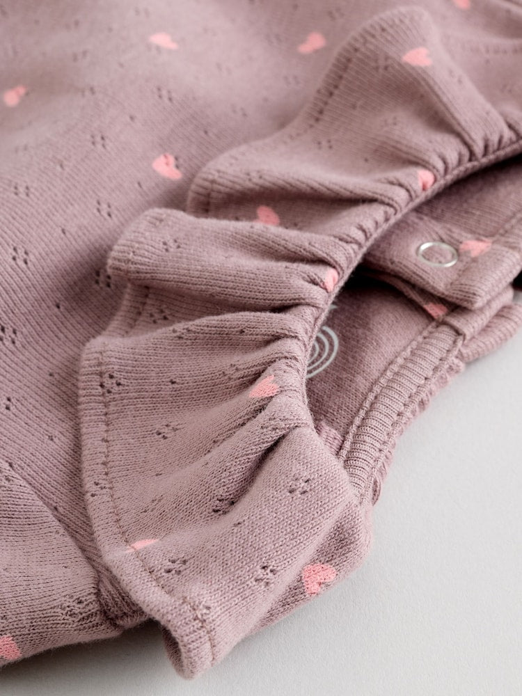 Pink/ Cream/ Brown Ditsy Baby Long Sleeve Frill Bodysuits 4 Pack (0mths-2yrs)