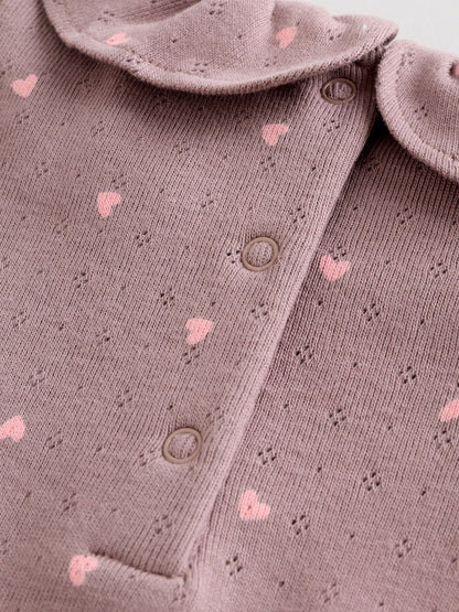 Pink/ Cream/ Brown Ditsy Baby Long Sleeve Frill Bodysuits 4 Pack (0mths-2yrs)