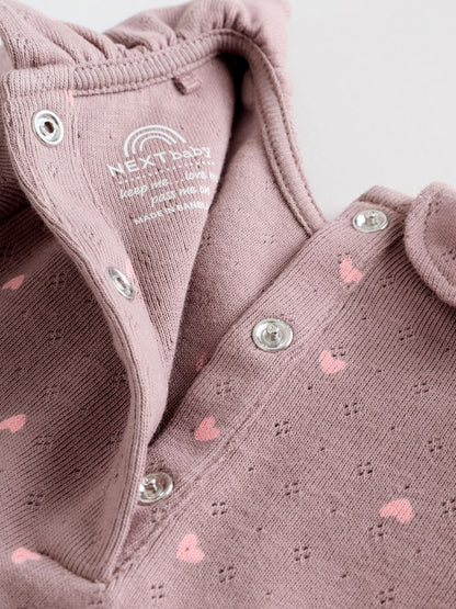 Pink/ Cream/ Brown Ditsy Baby Long Sleeve Frill Bodysuits 4 Pack (0mths-2yrs)