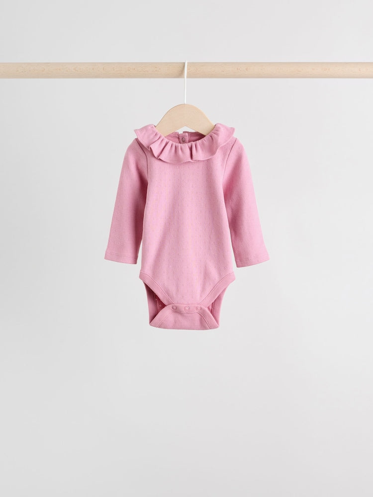 Pink/ Cream/ Brown Ditsy Baby Long Sleeve Frill Bodysuits 4 Pack (0mths-2yrs)