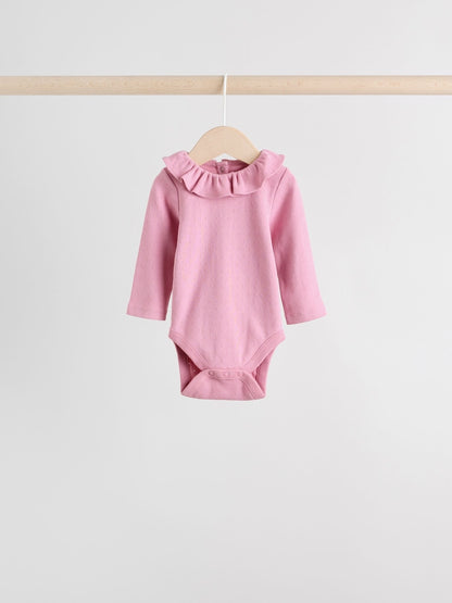 Pink/ Cream/ Brown Ditsy Baby Long Sleeve Frill Bodysuits 4 Pack (0mths-2yrs)